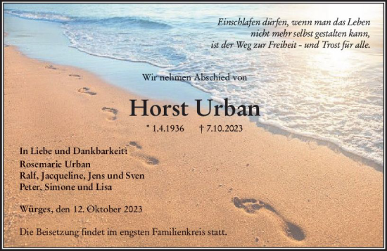 Traueranzeige von Horst Urban von Camberger Anzeiger