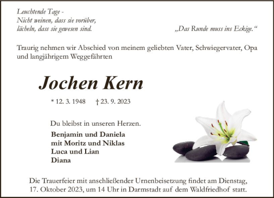 Traueranzeige von Jochen Kern von Darmstädter Echo