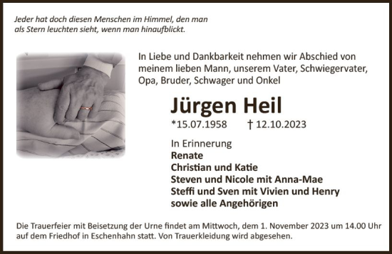 Traueranzeige von Jürgen Heil von Idsteiner Land/Untertaunus