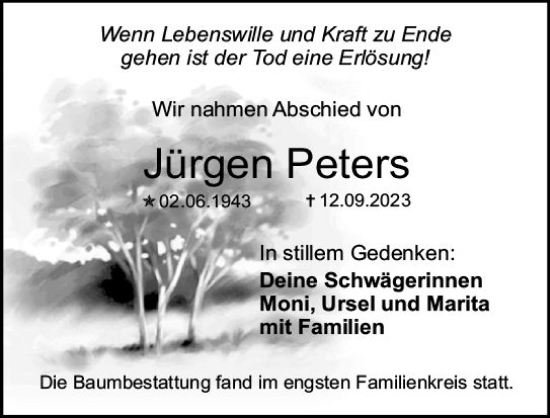 Traueranzeige von Jürgen Peters von Allgemeine Zeitung Mainz