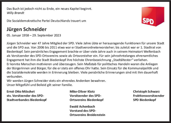 Traueranzeige von Jürgen Schneider von Hinterländer Anzeiger