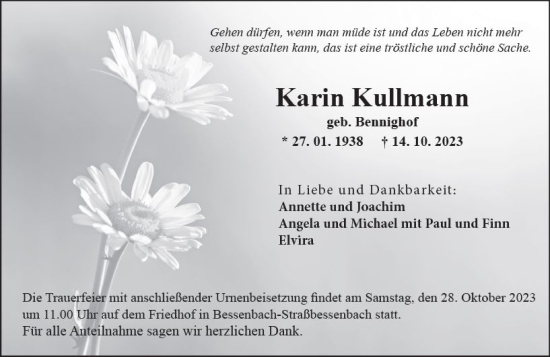 Traueranzeige von Karin Kullmann von Allgemeine Zeitung Bingen/Ingelheim