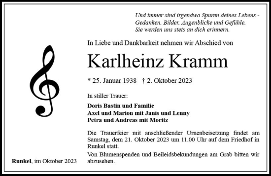Traueranzeige von Karlheinz Kramm von Nassauische Neue Presse