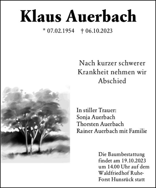 Traueranzeige von Klaus Auerbach von Allgemeine Zeitung Mainz