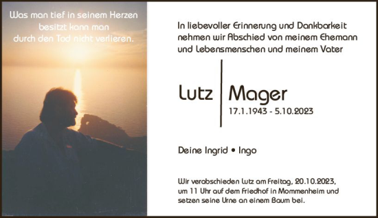 Traueranzeige von Lutz Mager von Allgemeine Zeitung Mainz