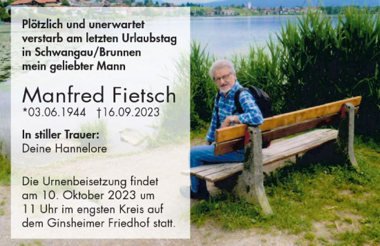 Traueranzeige von Manfred Fletsch von Rüsselsheimer Echo
