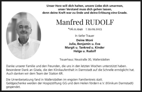 Traueranzeige von Manfred Rudolf von Groß-Gerauer Echo