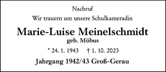 Traueranzeige von Marie-Luise Meinelschmidt von Groß-Gerauer Echo