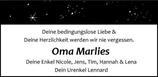 Traueranzeige von Marlies Löb von Odenwälder Echo