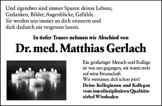 Traueranzeige von Matthias Gerlach von Wiesbadener Kurier