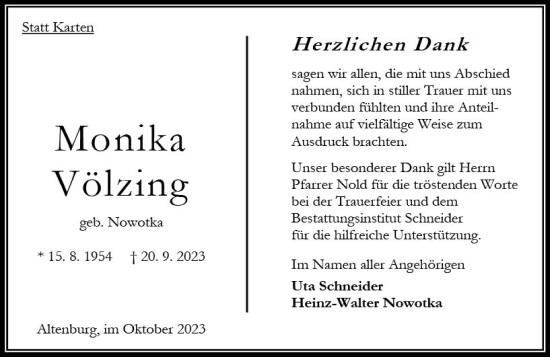 Traueranzeige von Monika Völzing von Oberhessen Kurier