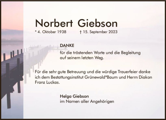 Traueranzeige von Norbert Giebson von Allgemeine Zeitung Mainz