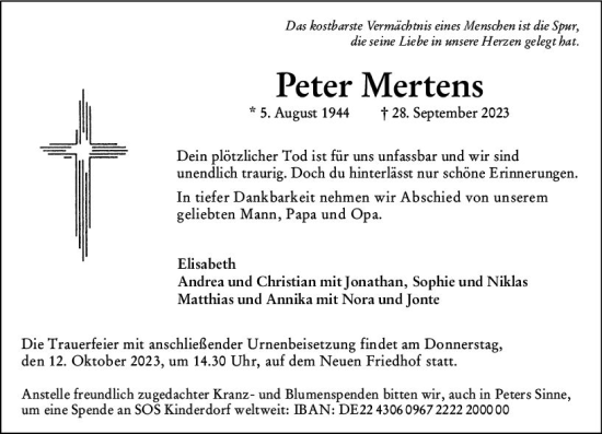 Traueranzeige von Peter Mertens von Hochheimer Zeitung