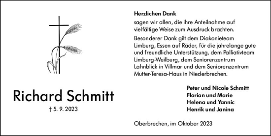 Traueranzeige von Richard Schmitt von Camberger Anzeiger