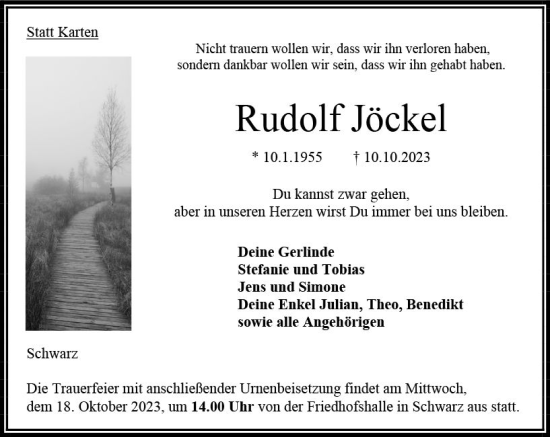 Traueranzeige von Rudolf Jöckel von VRM Trauer