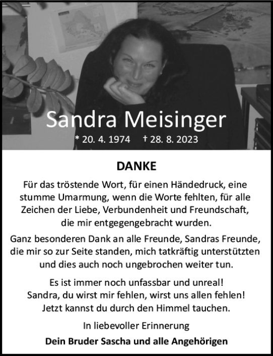Traueranzeige von Sandra Meisinger von Odenwälder Echo