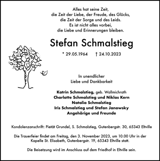 Traueranzeige von Stefan Schmalstieg von Wiesbadener Kurier