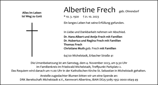 Traueranzeige von Thomas Frech von Odenwälder Echo