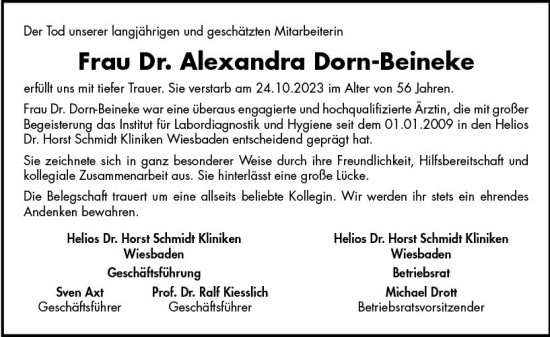 Traueranzeige von Alexandra Dorn-Beineke von Wiesbadener Kurier