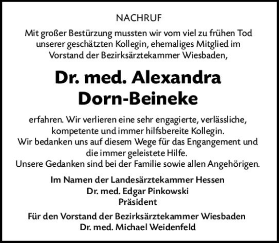 Traueranzeige von Alexandra Dorn-Beineke von Wiesbadener Kurier