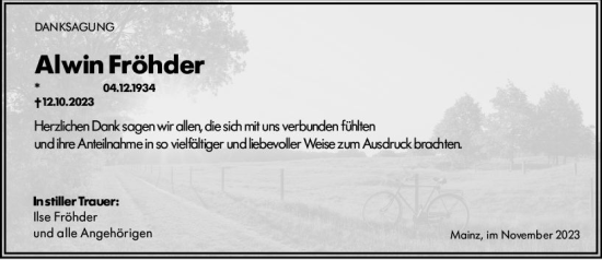 Traueranzeige von Alwin Fröhder von Allgemeine Zeitung Mainz