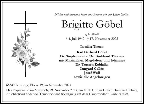 Traueranzeige von Brigitte Göbel von Nassauische Neue Presse