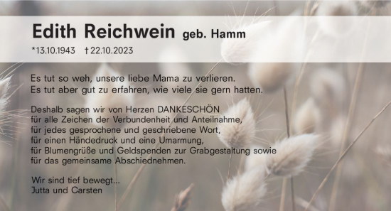 Traueranzeige von Edith Reichwein von Camberger Anzeiger