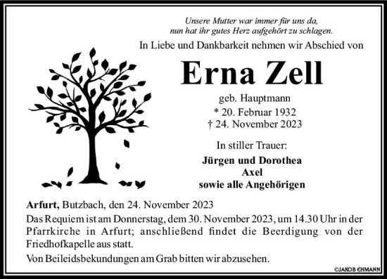 Traueranzeige von Erna Zell von Nassauische Neue Presse