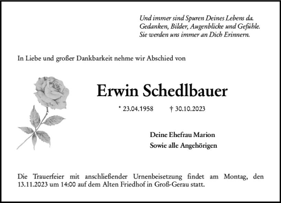 Traueranzeige von Erwin Schedlbauer von Groß-Gerauer Echo