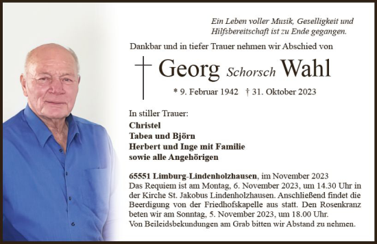 Traueranzeige von Georg  Wahl von Nassauische Neue Presse