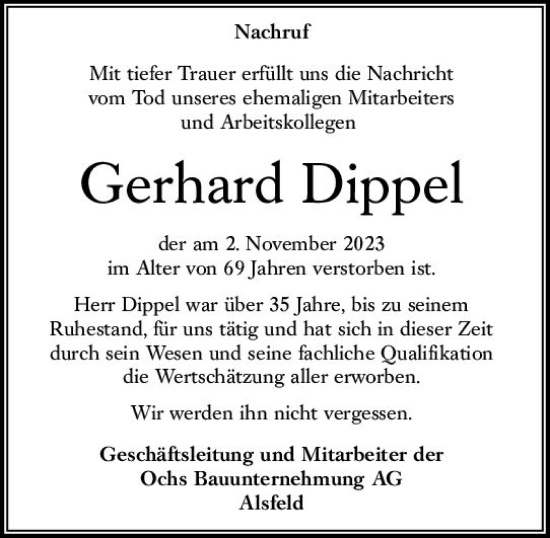 Traueranzeige von Gerhard Dippel von VRM Trauer