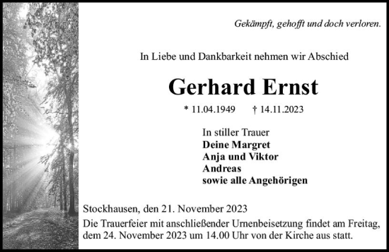 Traueranzeige von Gerhard Ernst von VRM Trauer