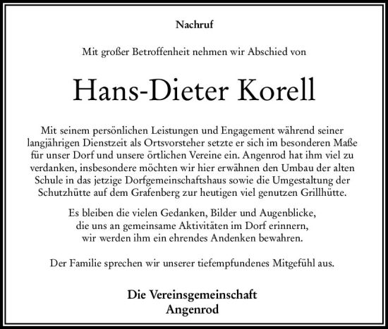 Traueranzeige von Hans-Dieter Koren von VRM Trauer