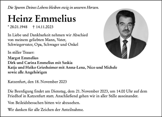 Traueranzeige von Heinz Emmelius von Wetzlarer Neue Zeitung