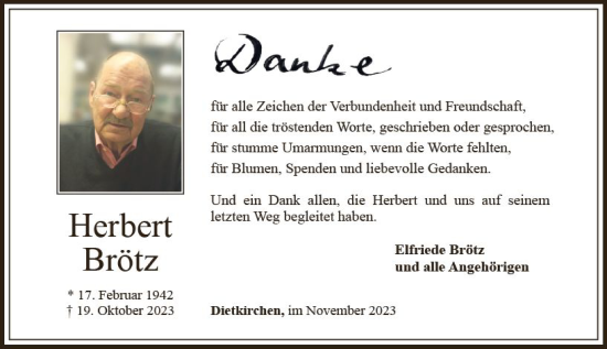 Traueranzeige von Herbert Brötz von Nassauische Neue Presse