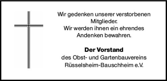 Traueranzeige von In Gedenken  von Rüsselsheimer Echo