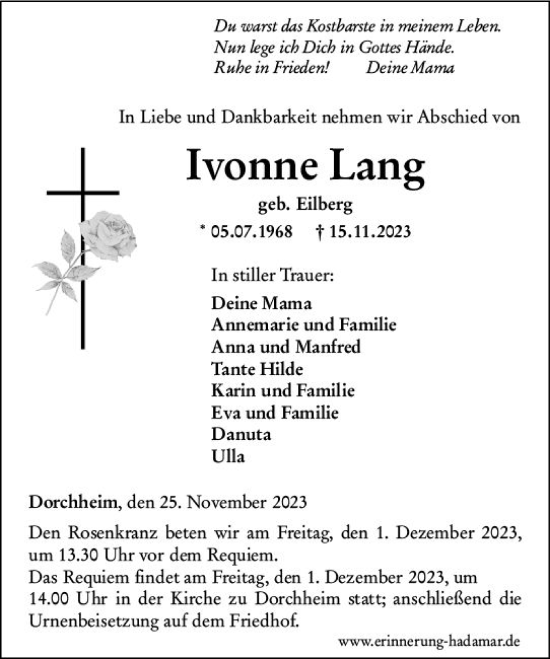 Traueranzeige von Ivonne Lang von Nassauische Neue Presse