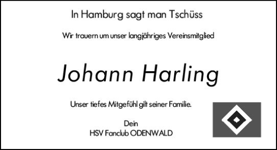 Traueranzeige von Johann Harling von Odenwälder Echo