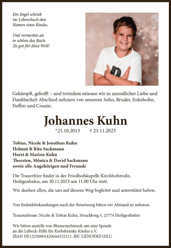 Traueranzeige von Johannes Kuhn von Dill Block