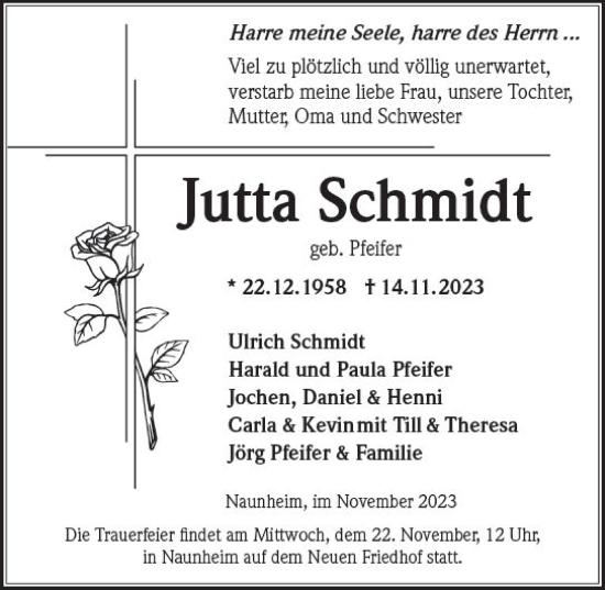 Traueranzeige von Jutta Schmidt von Dill Block
