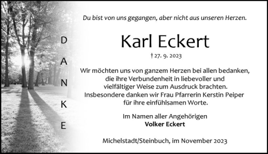 Traueranzeige von Karl Eckert von Odenwälder Echo