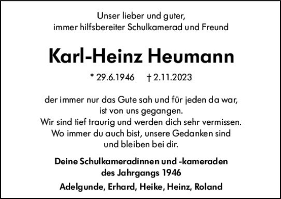 Traueranzeige von Karl-Heinz Heumann von Weilburger Tageblatt
