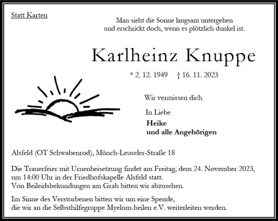 Traueranzeige von Karlheinz Knuppe von VRM Trauer