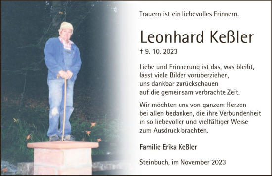 Traueranzeige von Leonhard Keßler von Odenwälder Echo