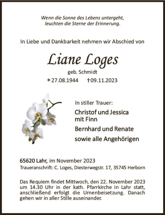 Traueranzeige von Liane Loges von Nassauische Neue Presse