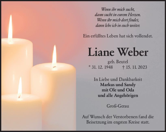 Traueranzeige von Liane Weber von Groß-Gerauer Echo