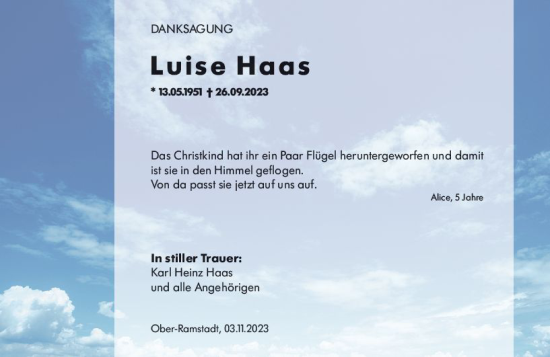 Traueranzeige von Luise Haas von Darmstädter Echo