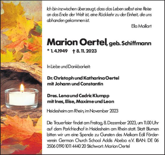 Traueranzeige von Marion Oertel von Rüsselsheimer Echo