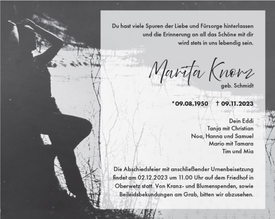 Traueranzeige von Marita Knorz von Wetzlarer Neue Zeitung