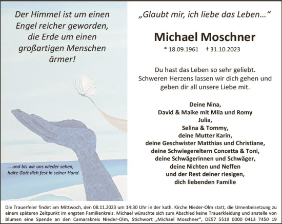 Traueranzeige von Michael Moschner von Allgemeine Zeitung Mainz